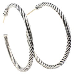 David Yurman Sterling Silver Large Cable Hoop Earrings 
