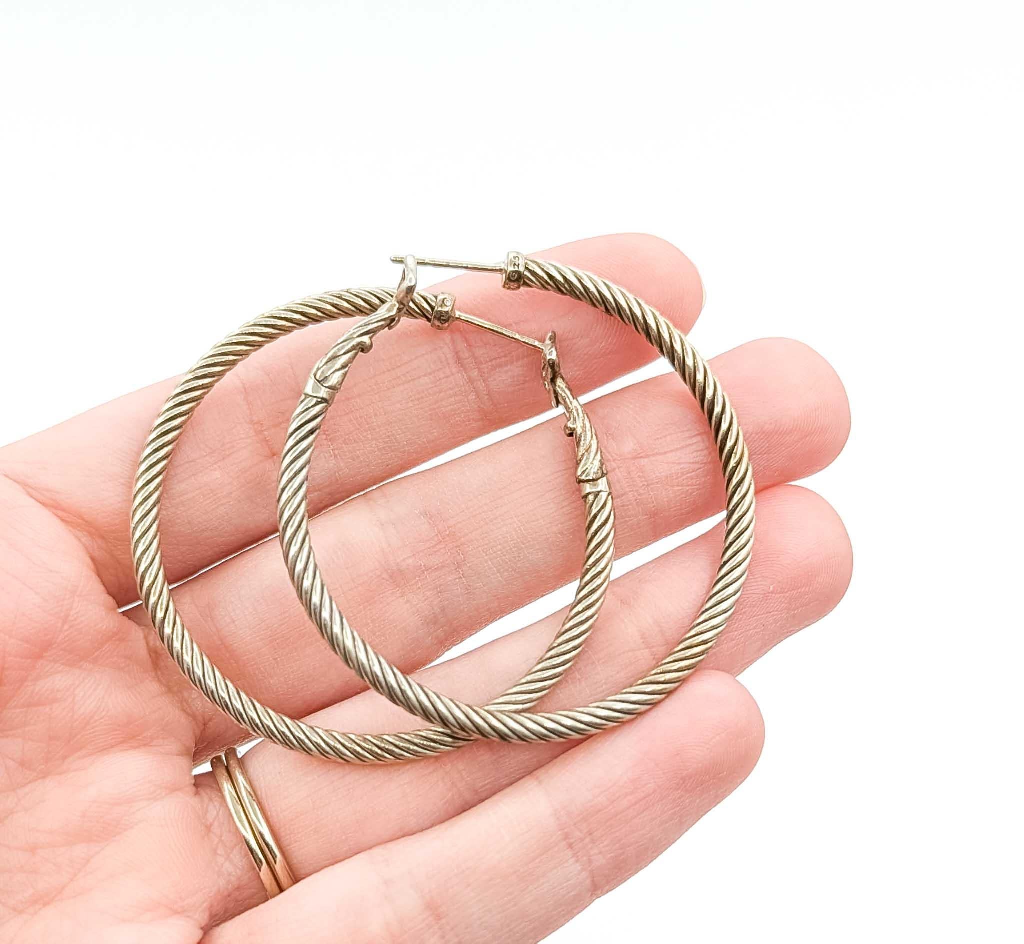 Retro David Yurman Sterling Silver Large Hoop Earrings For Sale