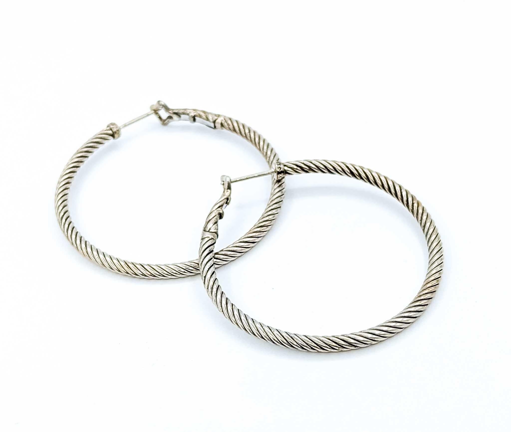 David Yurman Sterling Silver Large Hoop Earrings For Sale 1