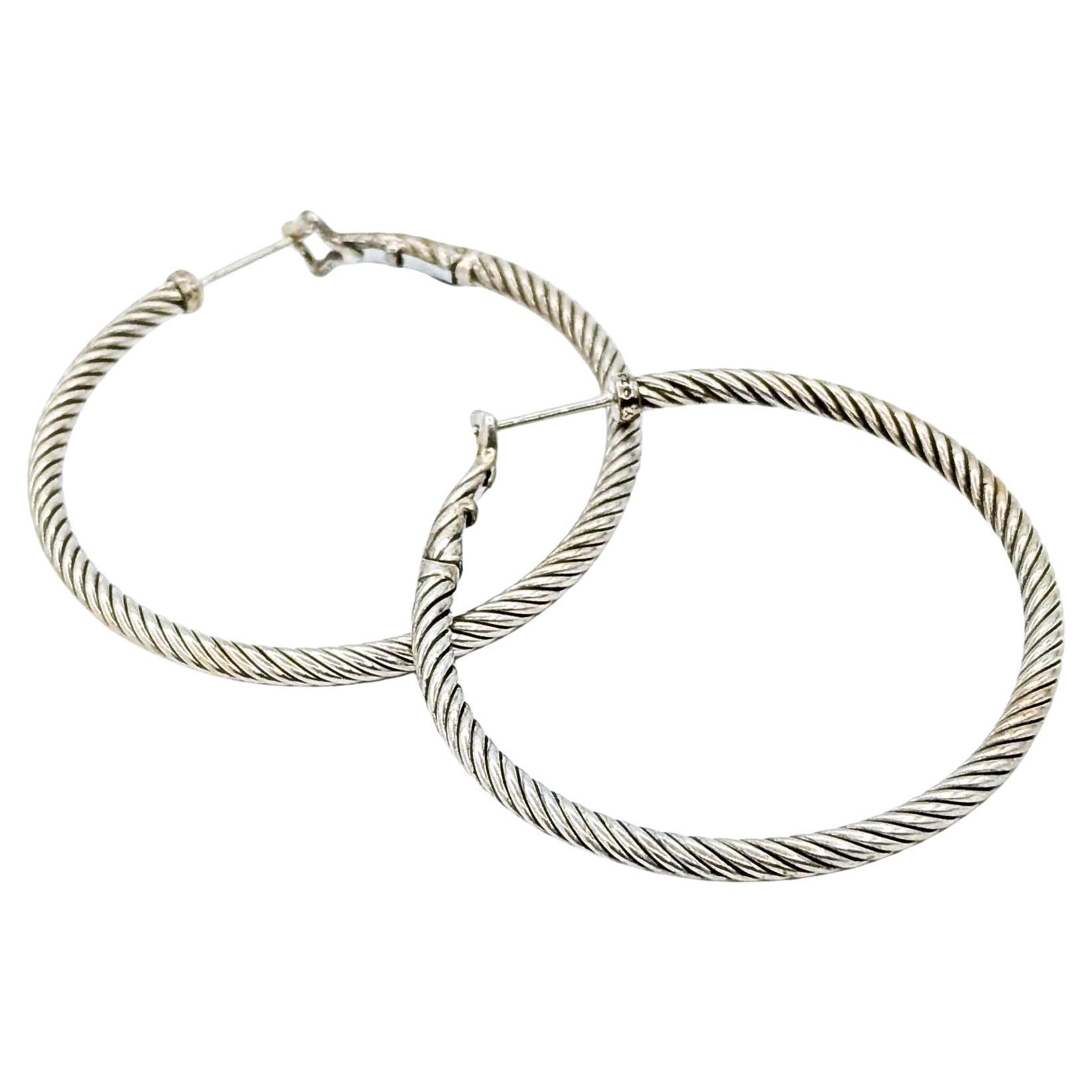 David Yurman Sterling Silver Large Hoop Earrings For Sale