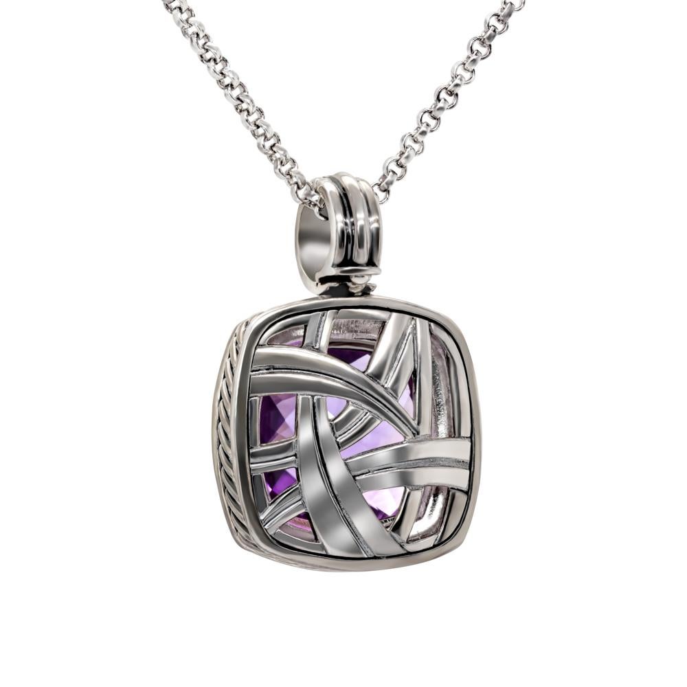 Halskette aus Sterlingsilber mit lavendelfarbenem Amethyst und Diamanten von David Yurman (Kissenschliff)