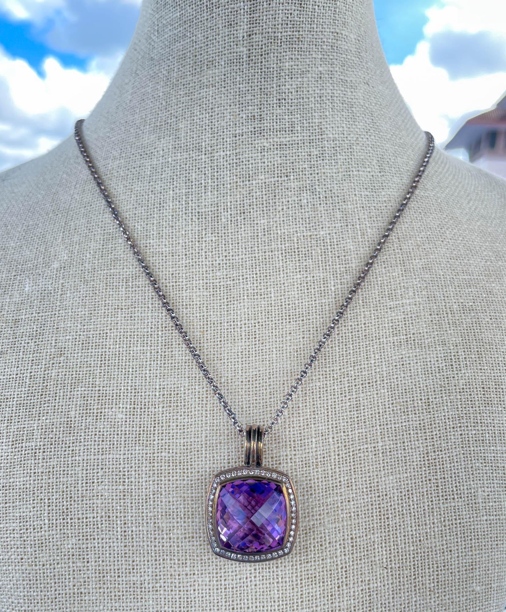 Halskette aus Sterlingsilber mit lavendelfarbenem Amethyst und Diamanten von David Yurman im Zustand „Gut“ in Boca Raton, FL