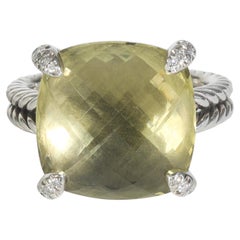 David Yurman Sterling Silver Lemon Quartz and Diamond Chatelaine Ring