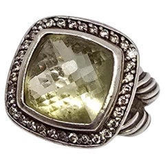 David Yurman Sterling Silver Lemon Quartz Diamond Albion Ring 11mm Sz 5.5 #24096