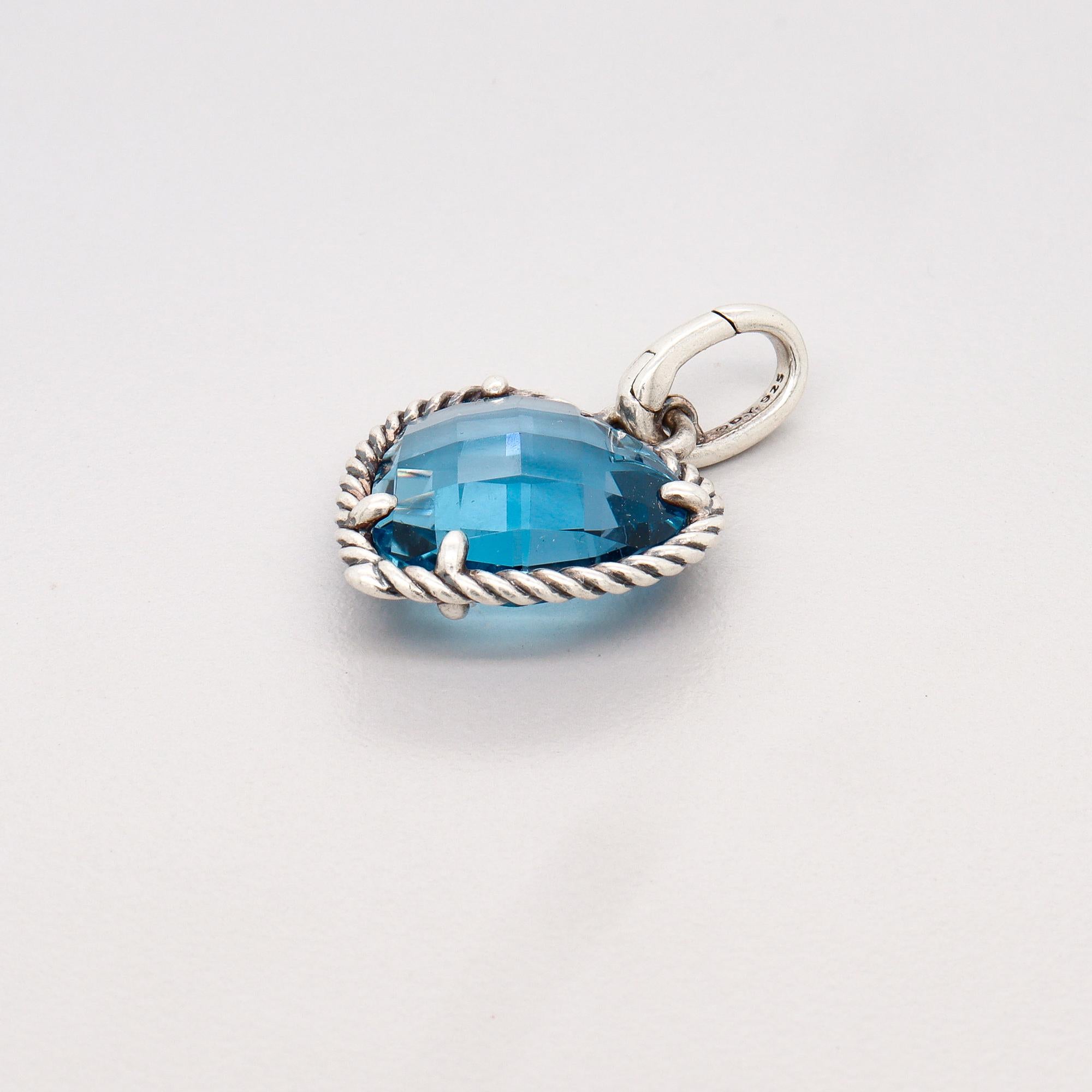 David Yurman Sterling Silber & Londoner Blautopas Figuraler Herz-Anhänger im Angebot 1