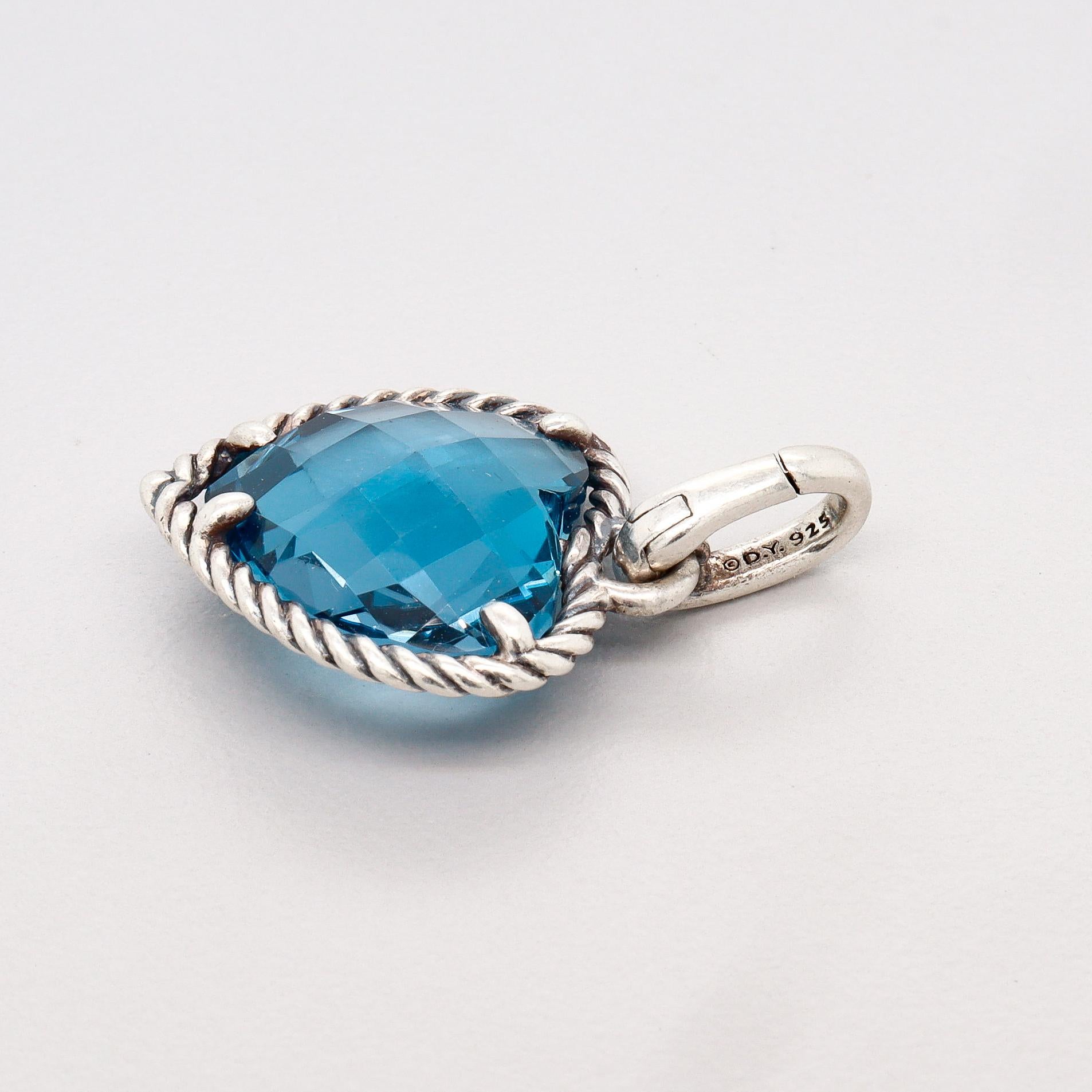 David Yurman Sterling Silber & Londoner Blautopas Figuraler Herz-Anhänger im Angebot 3