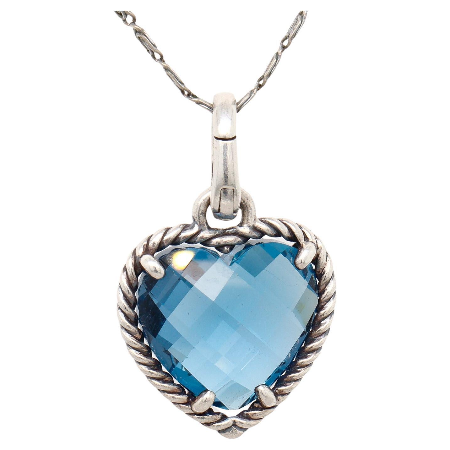 David Yurman Sterling Silber & Londoner Blautopas Figuraler Herz-Anhänger im Angebot