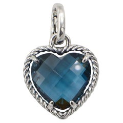 David Yurman Sterling Silber Londoner Blautopas Herz Charme Enhancer Anhänger