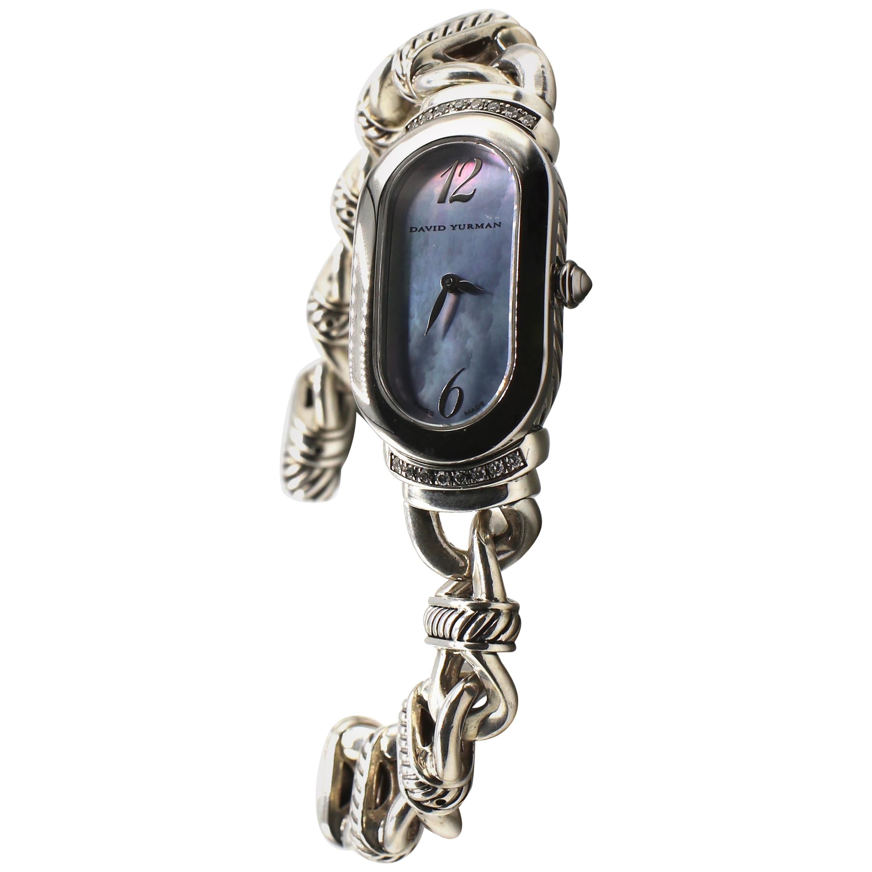 David Yurman Sterling Silver Madison Watch Mother of Pearl Dial, Diamond Accents