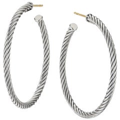 David Yurman Sterling Silver Medium Cable Hoop Earring E14508 SS