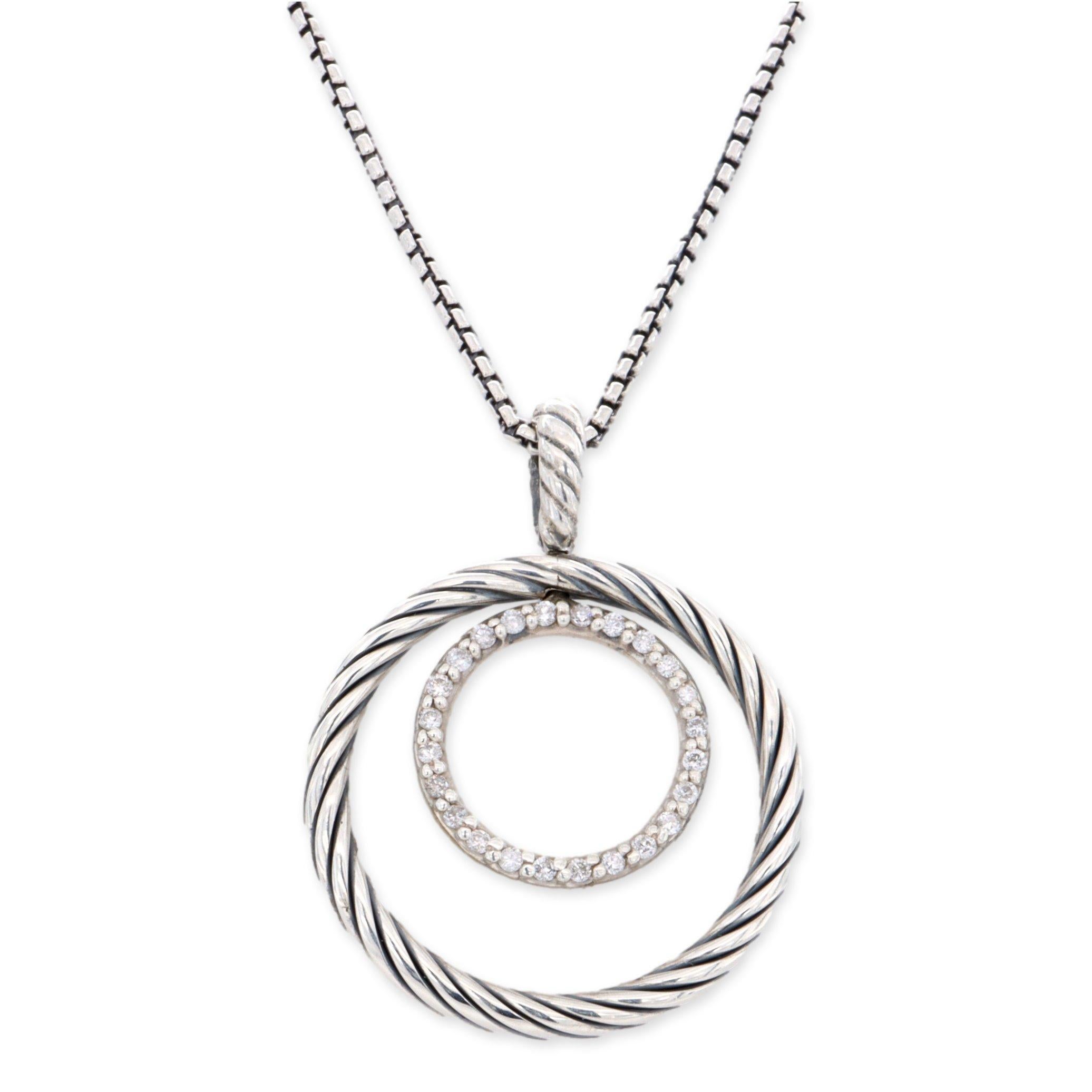 David Yurman Sterlingsilber Mobile Circles Diamant-Anhänger-Halskette (Rundschliff)