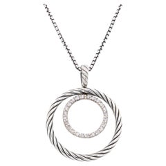 David Yurman Sterling Silver Mobile Circles Diamond Pendant Necklace
