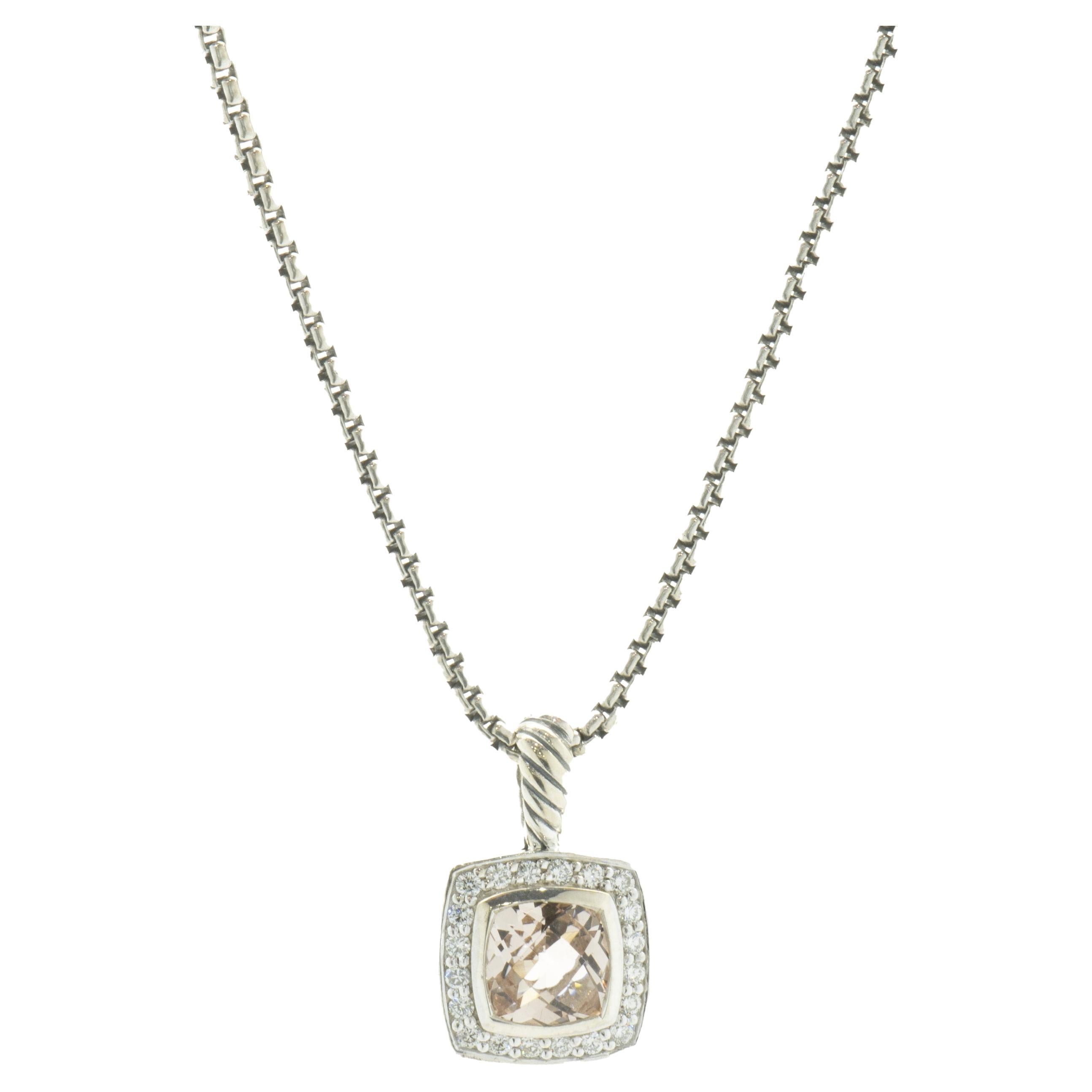 David Yurman Sterling Silver Morganite and Diamond Petite Albion Necklace