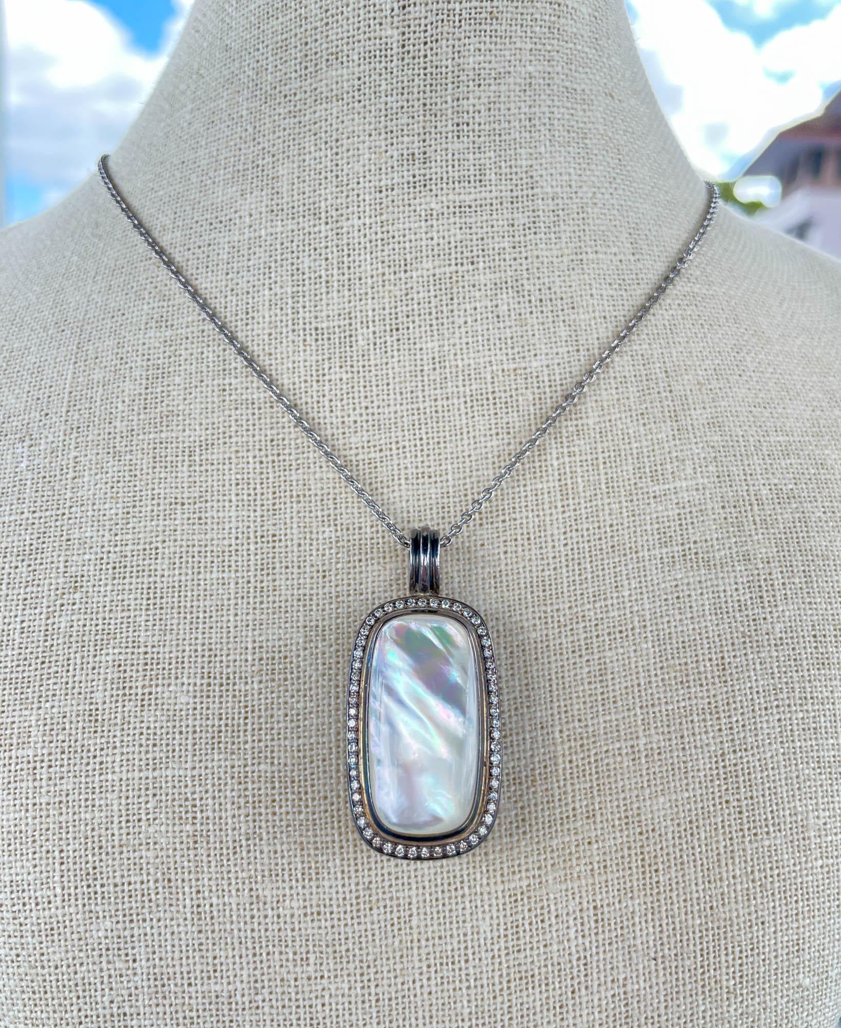 David Yurman Pendentif en argent sterling, nacre et diamants Bon état à Boca Raton, FL