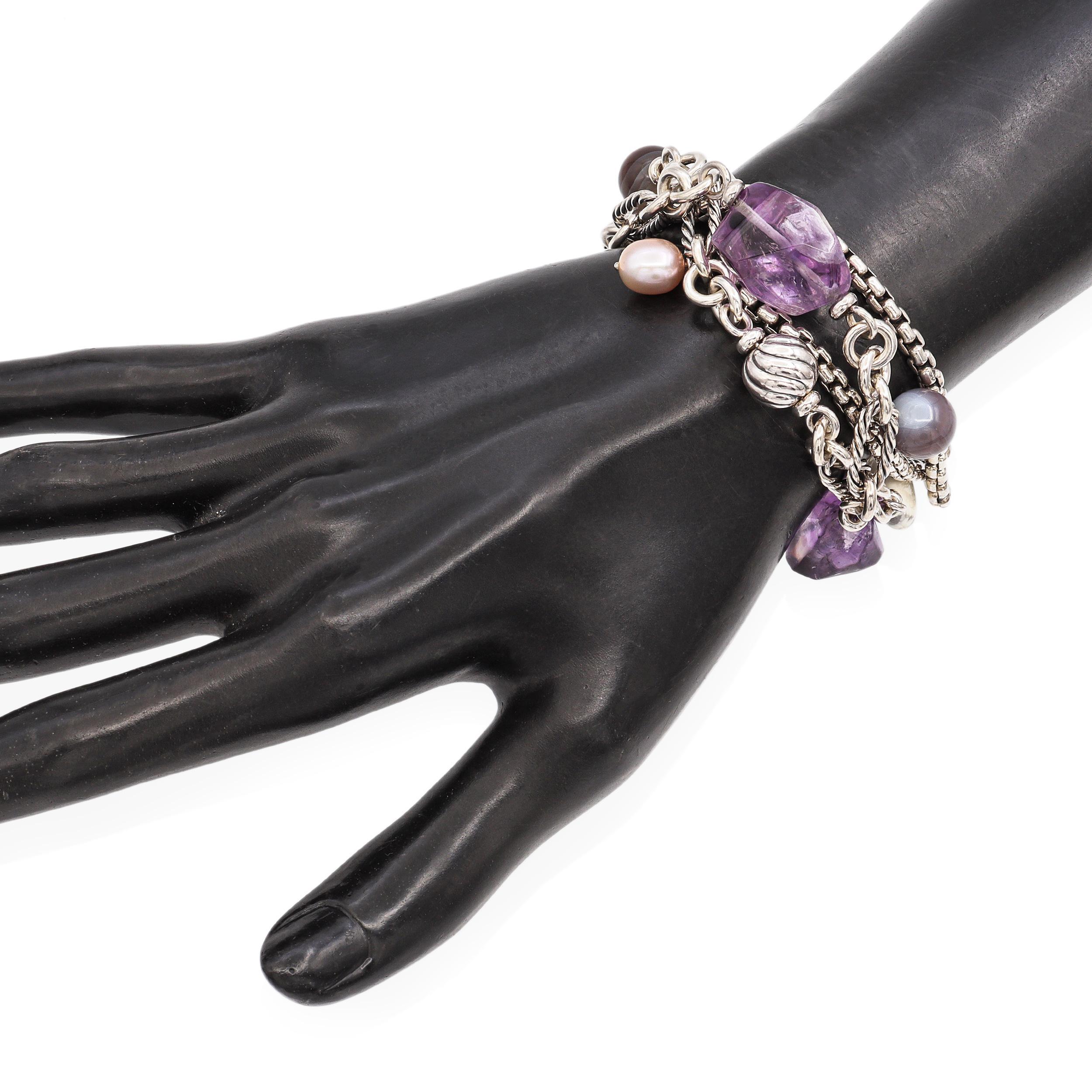 Taglio misto David Yurman Bracciale a catena in argento 925 con più pietre preziose in vendita