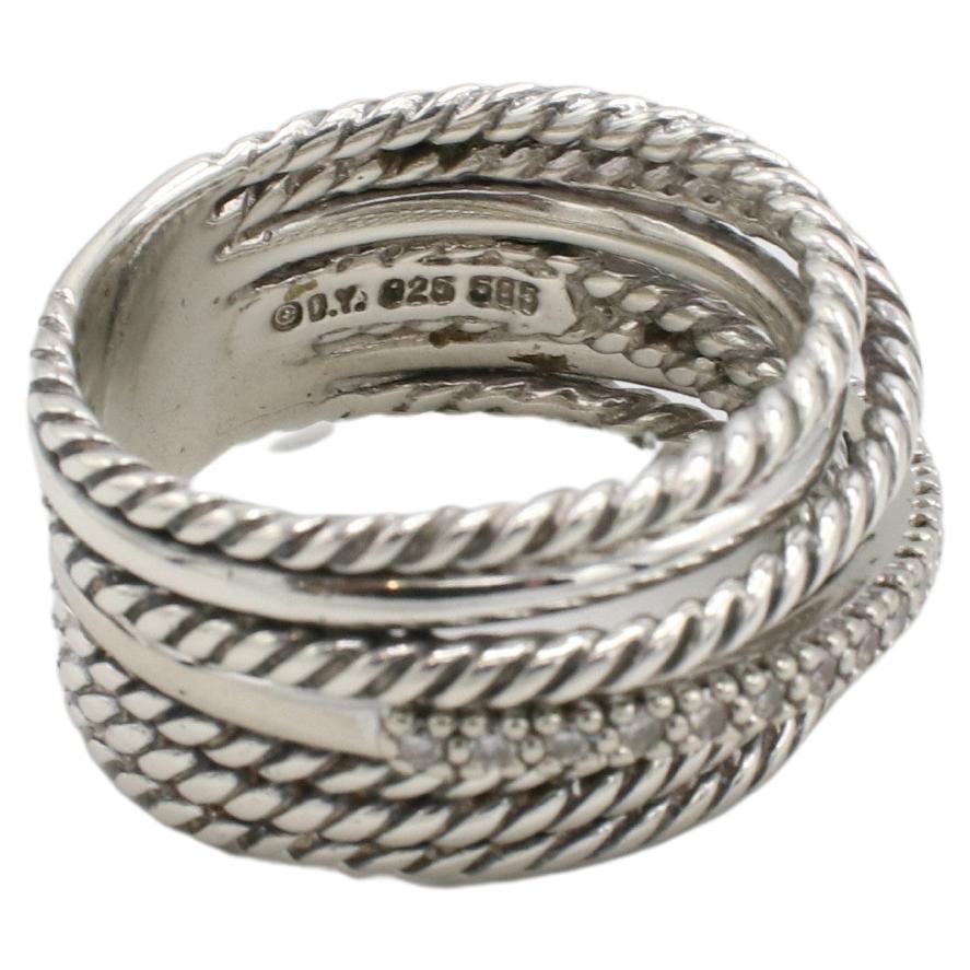 Modern David Yurman Sterling Silver & Natural Diamond Crossover Multi-Row Band Ring