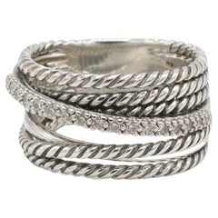 David Yurman Sterling Silver & Natural Diamond Crossover Multi-Row Band Ring