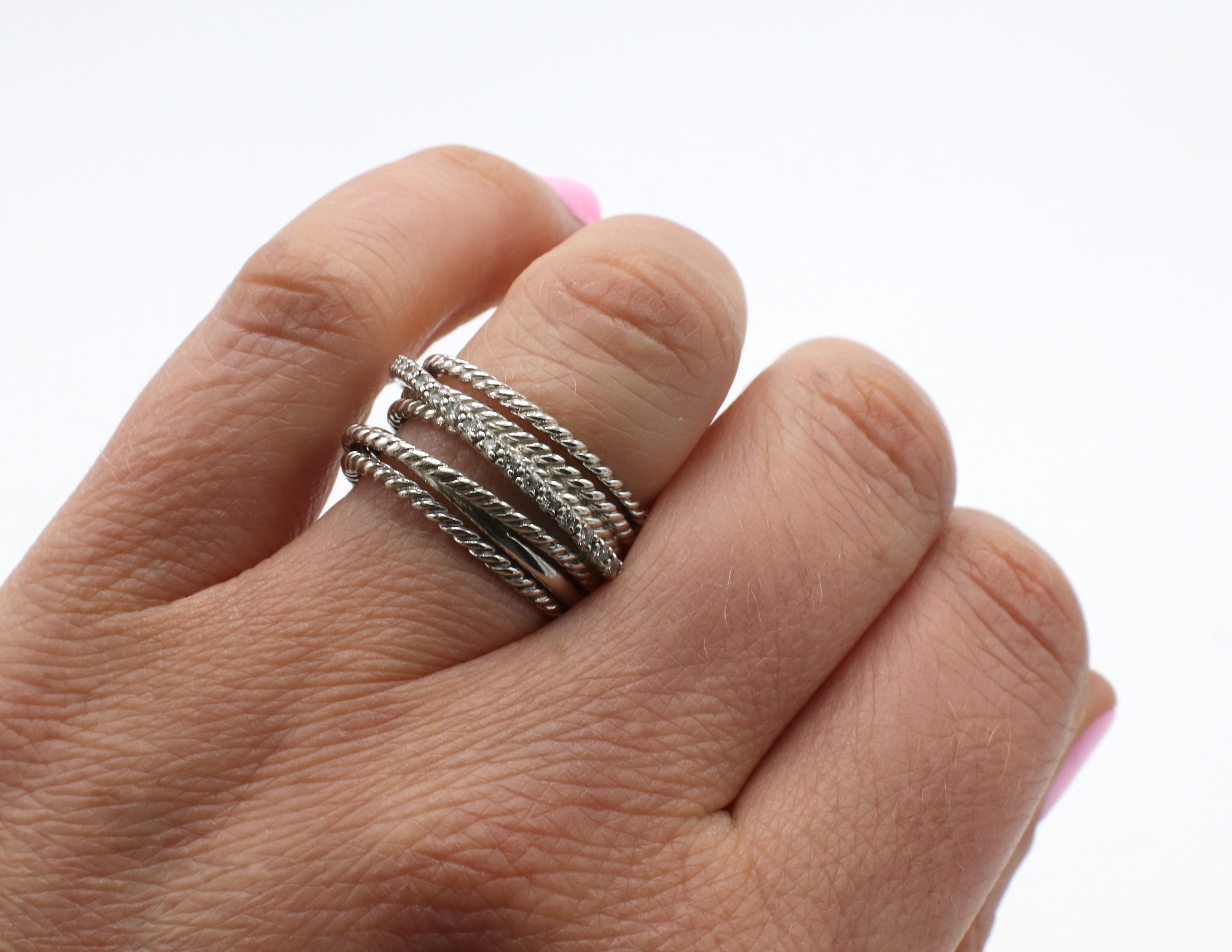david yurman sterling silver 925 crossover wide cable pave diamond ring