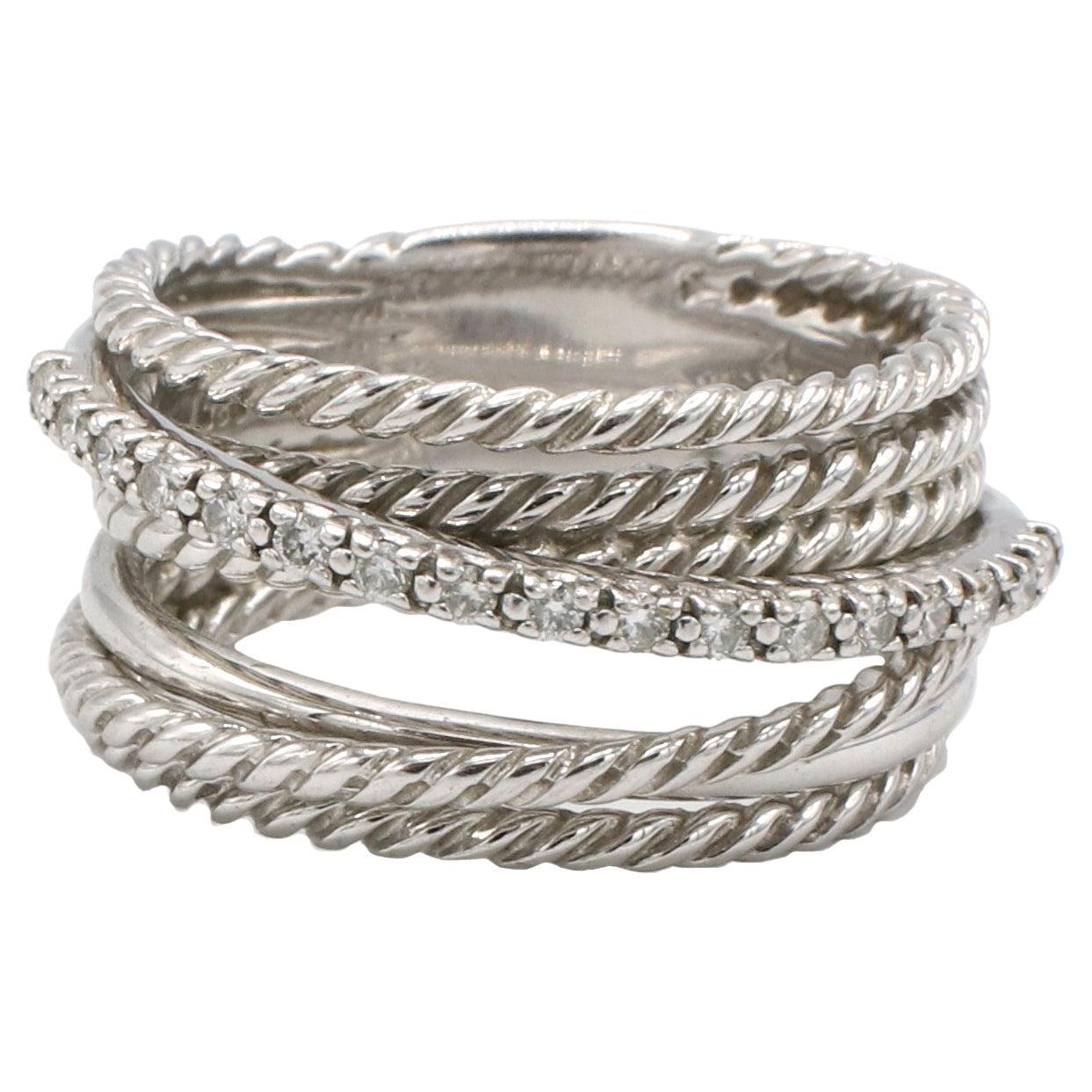 David Yurman Sterling Silver Natural Diamond Multi-Row Crossover Band Ring