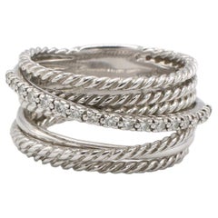 David Yurman Sterling Silver Natural Diamond Multi-Row Crossover Band Ring 
