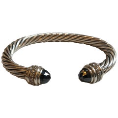 David Yurman Sterling Silver Onyx and Diamond Cable Bracelet