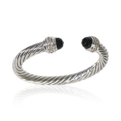 David Yurman Sterling Silver Onyx and Diamond Cable Classic Bracelet