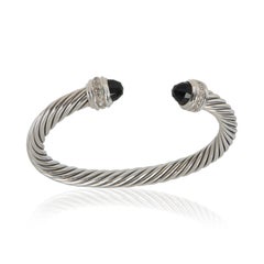 David Yurman Sterling Silver Onyx and Diamond Cable Classic Bracelet