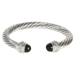 David Yurman Sterling Silver Onyx and Diamond Cable Classic Bracelet
