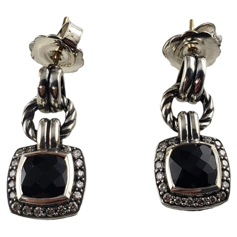 David Yurman Sterling Silver Onyx and Diamond Dangle Earrings