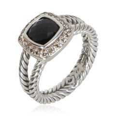 David Yurman Sterling Silver Onyx and Diamond Petite Albion Ring