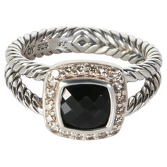 David Yurman Sterling Silver Onyx and Diamond Petite Albion Ring