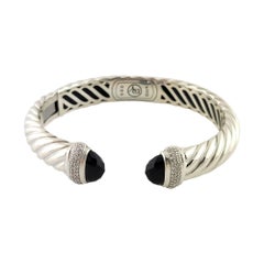 Vintage David Yurman Sterling Silver Onyx and Diamond Waverly Cuff Bracelet  