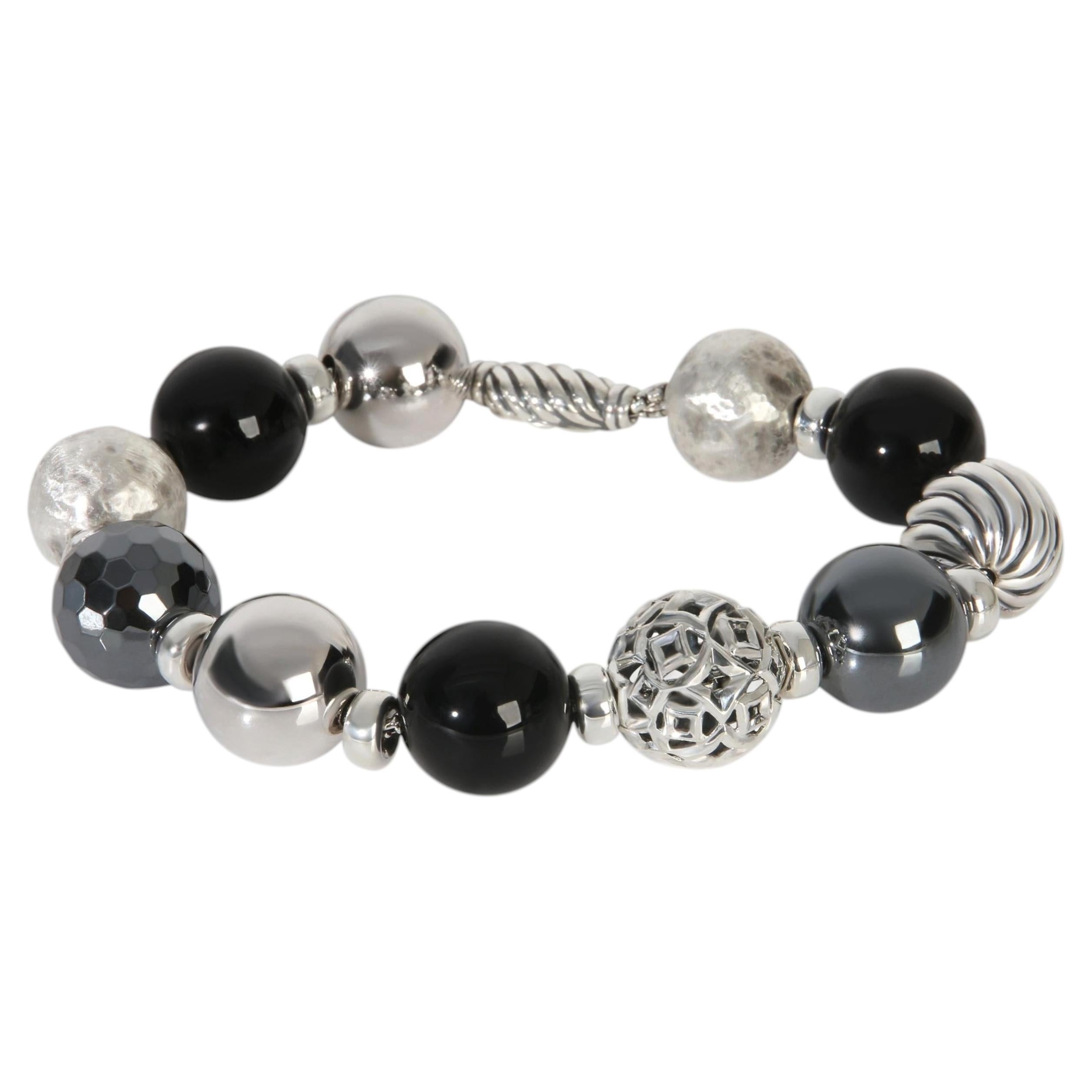 David Yurman Sterling Silver Onyx and Hematite Elements Bracelet