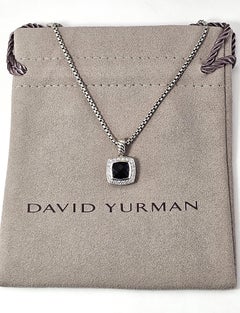 David Yurman Sterling Silver Onyx Diamond Albion Pendant Necklace w/Pouch #25044