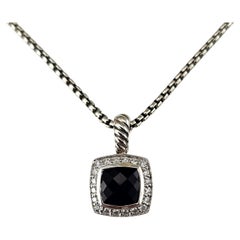 David Yurman Sterling Silver Onyx Diamond Albion Pendant Necklace w/Pouch #25044