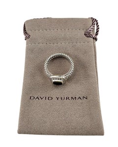 David Yurman Sterling Silver Onyx & Diamond Albion Ring Size 8 w/Pouch #25049