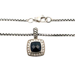 David Yurman Sterling Silver Onyx & Diamond Pendant Necklace
