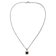 David Yurman Sterling Silver Onyx & Diamond Pendant Necklace