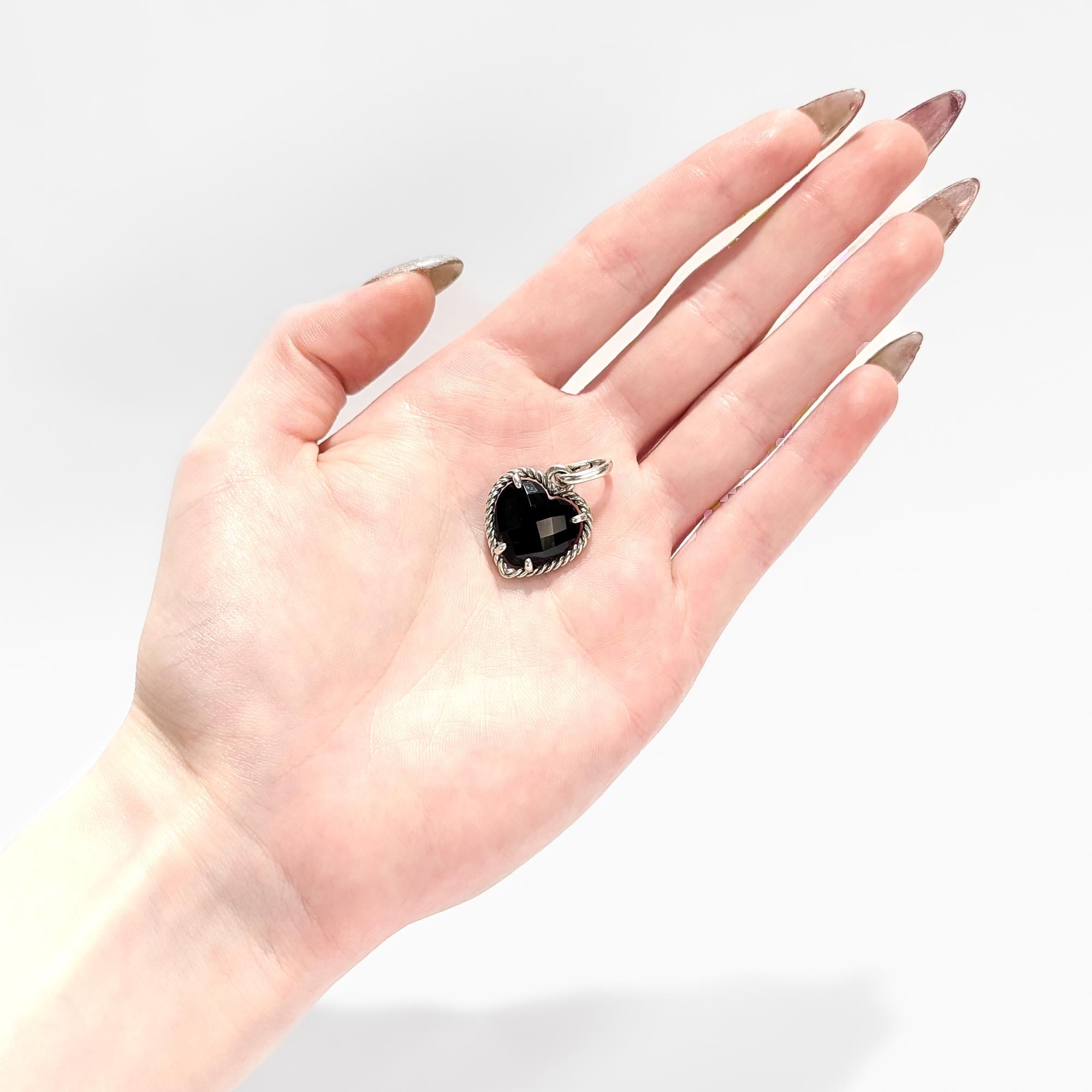 David Yurman Sterling Silber & Onyx Figural Herz Anhänger / Anhänger Enhancer (Moderne) im Angebot