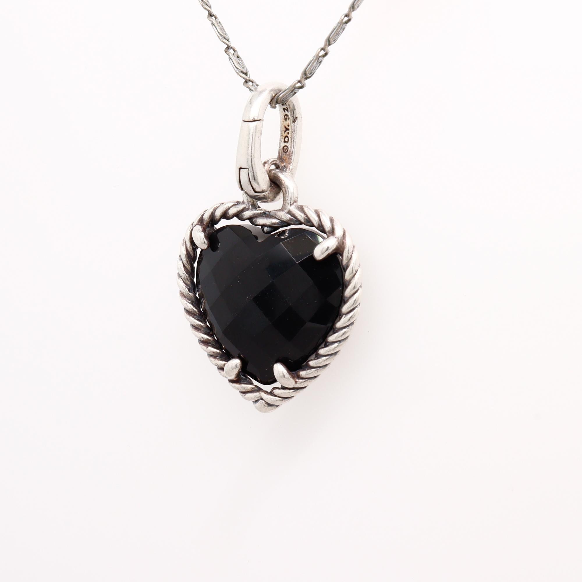 David Yurman Sterling Silber & Onyx Figural Herz Anhänger / Anhänger Enhancer im Zustand „Gut“ im Angebot in Philadelphia, PA