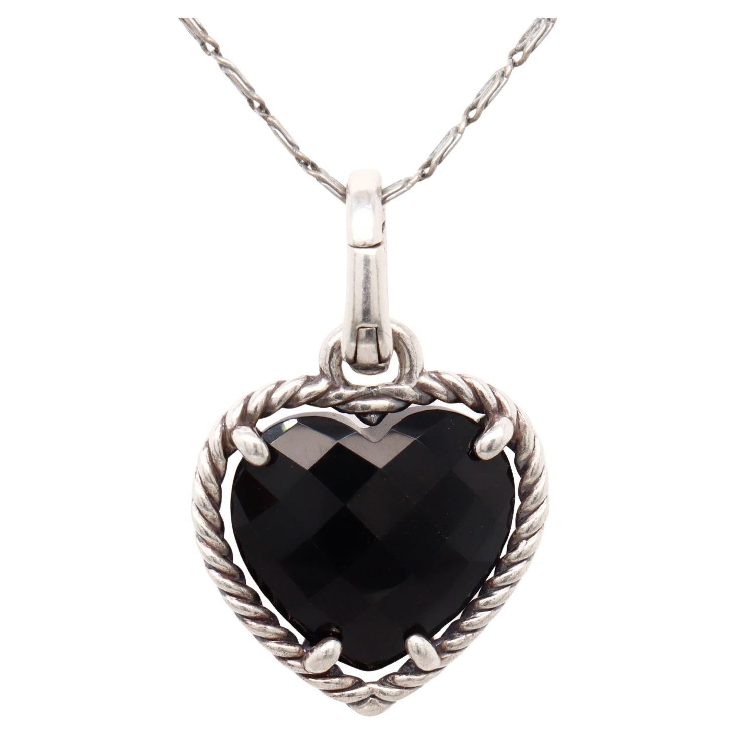 David Yurman Sterling Silber & Onyx Figural Herz Anhänger / Anhänger Enhancer