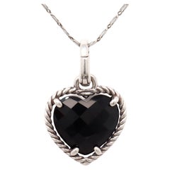 David Yurman Sterling Silver & Onyx Figural Heart Pendant / Pendant Enhancer