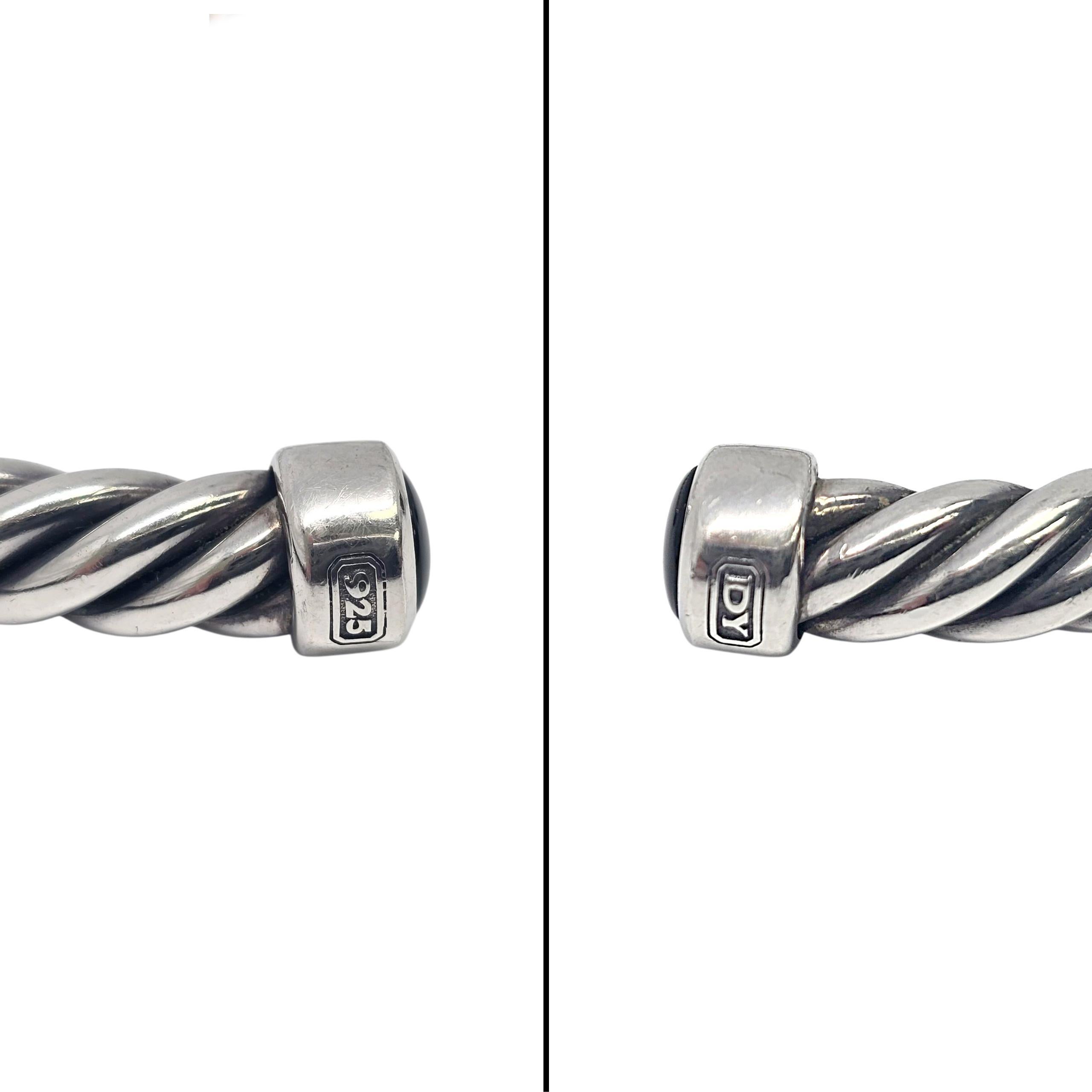 David Yurman Sterling Silver Onyx Mens Cable Cuff Bracelet #22235 For Sale 2