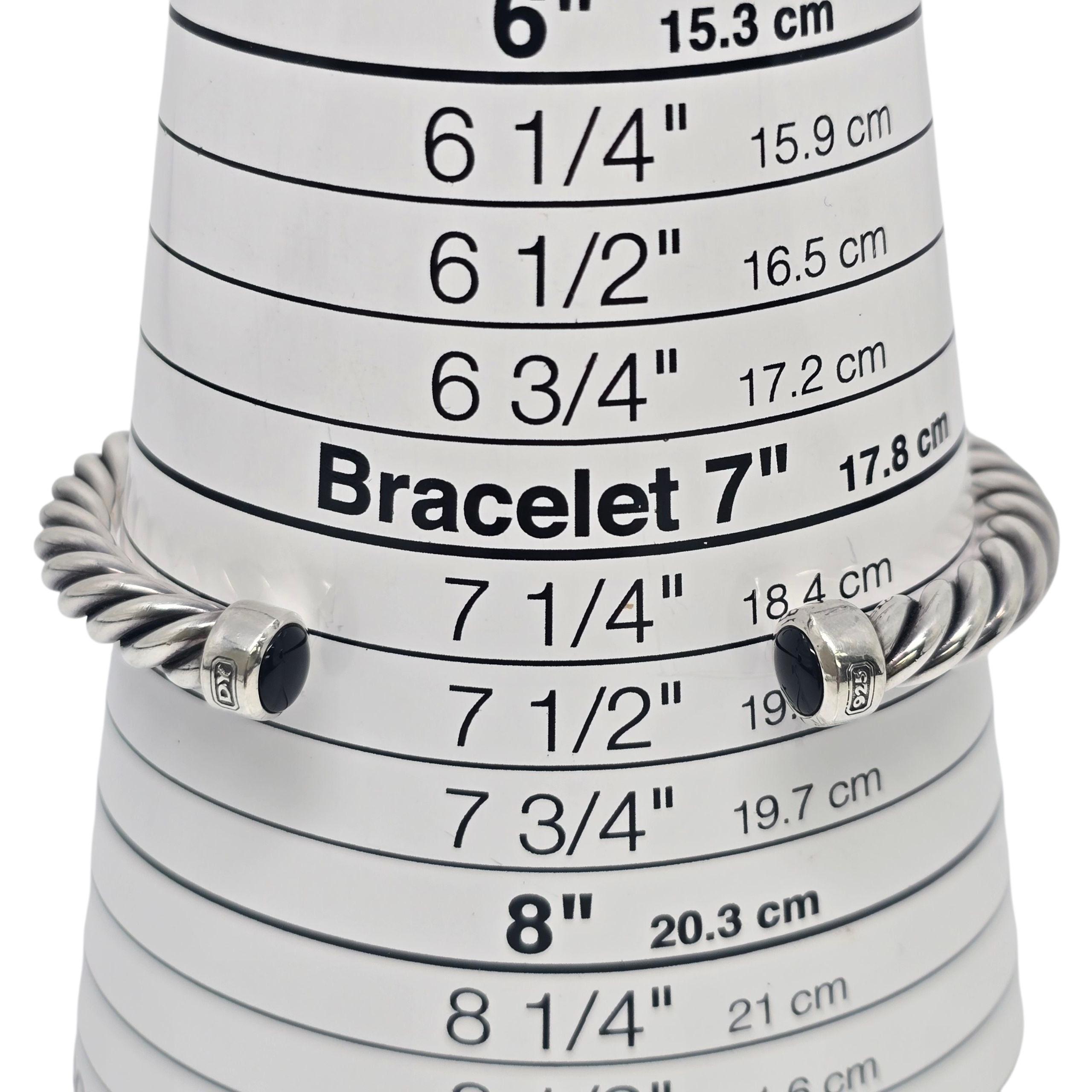 David Yurman Sterling Silver Onyx Mens Cable Cuff Bracelet #22235 For Sale 4