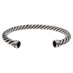 David Yurman Sterling Silver Onyx Mens Cable Cuff Bracelet #22235