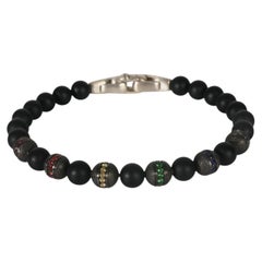 David Yurman Sterling Silver Onyx Rainbow Spiritual Bead Bracelet