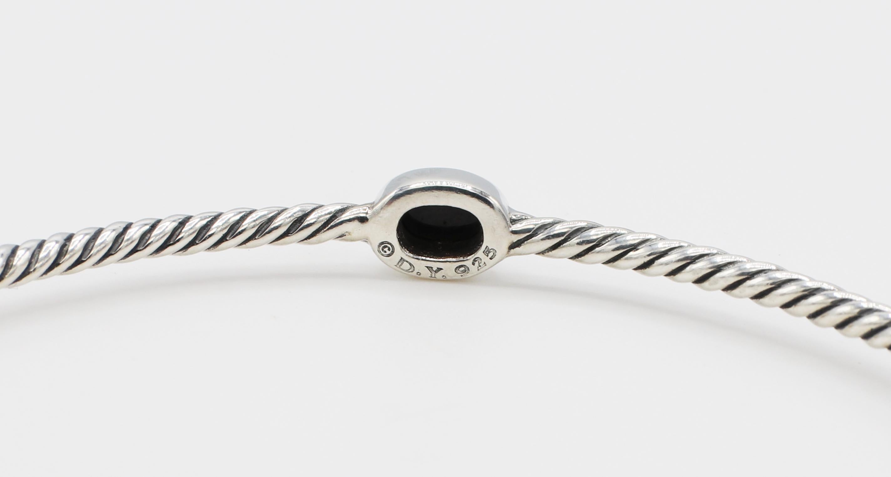 David Yurman Sterling Silber & Onyx Station Kabel Armreif Armband (Ovalschliff)