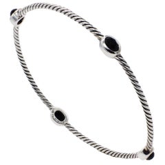 David Yurman Sterling Silver & Onyx Station Cable Bangle Bracelet