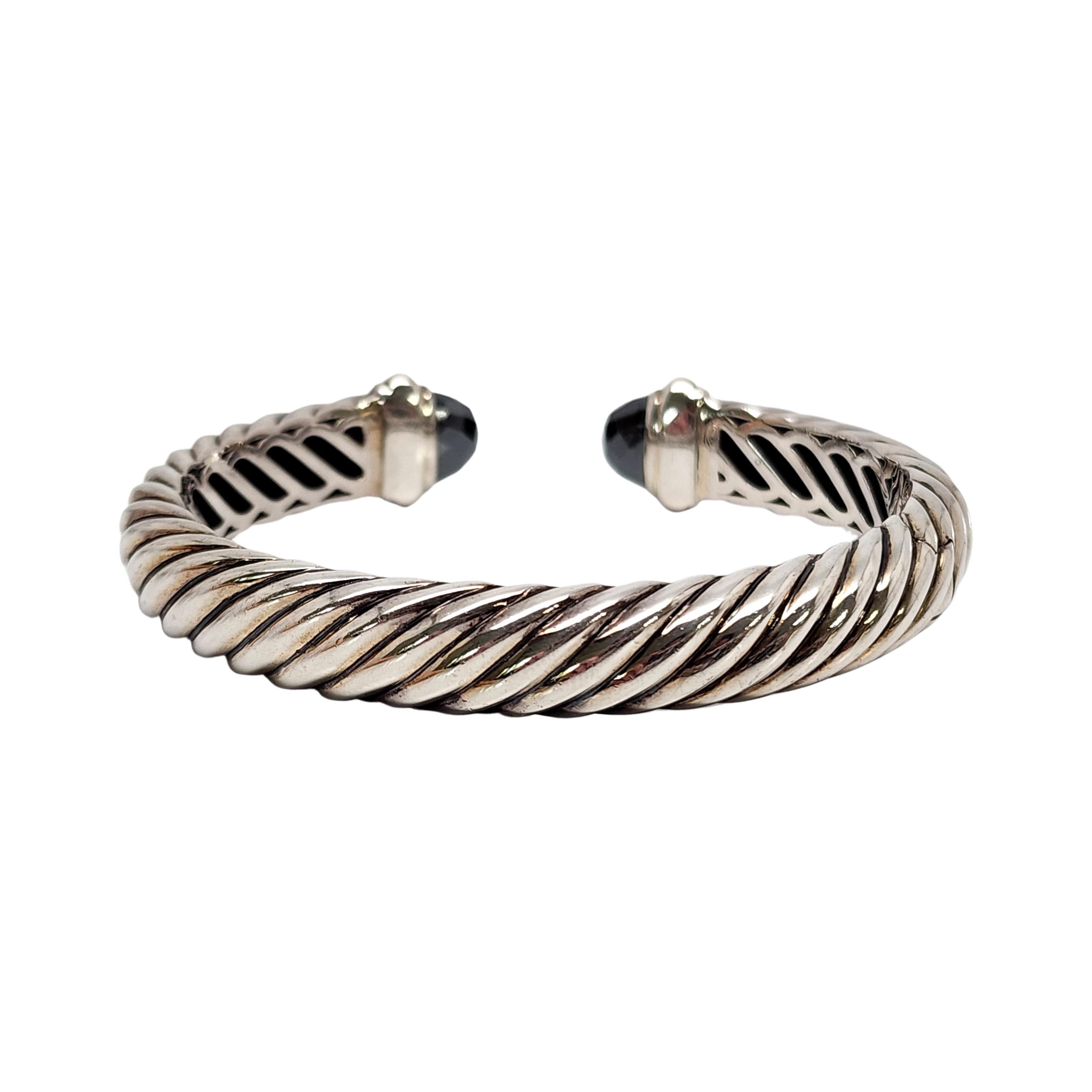 David Yurman Sterling Silver Onyx Waverly Hinged 10mm Cuff Bracelet #14545 In Good Condition For Sale In Washington Depot, CT