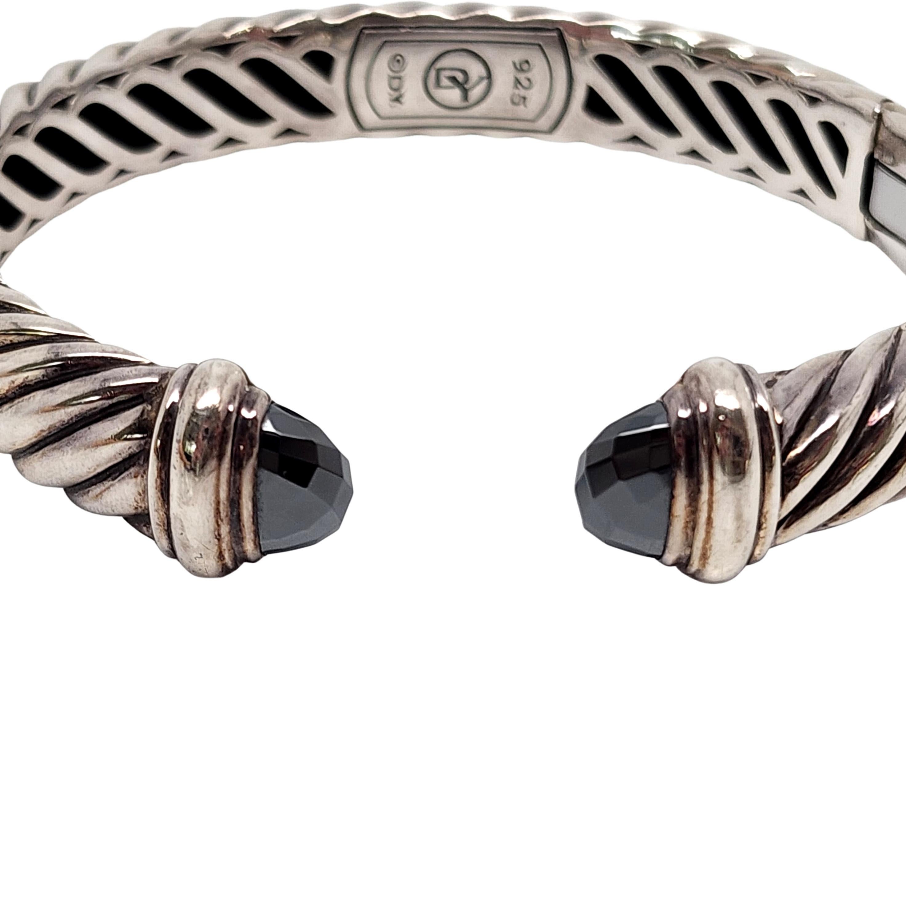 Women's David Yurman Sterling Silver Onyx Waverly Hinged 10mm Cuff Bracelet #14545 For Sale